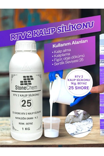 stonechem Yüksek Kalite 1. Sınıf RTV 2 Kalıp Silikonu 1 KG BEYAZ 25 SHORE ürün görseli 1