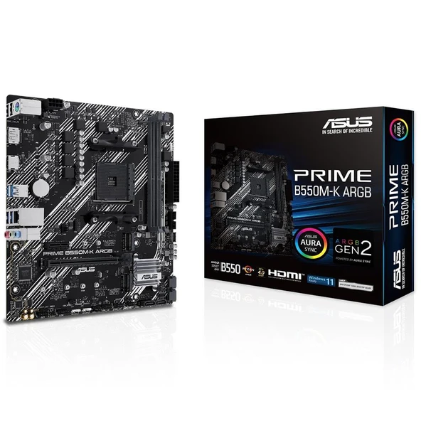 Asus Prime B550M-K ARGB 5100MHz (OC) DDR4 Soket AM4 M.2 HDMI mATX Anakart ürün görseli 1
