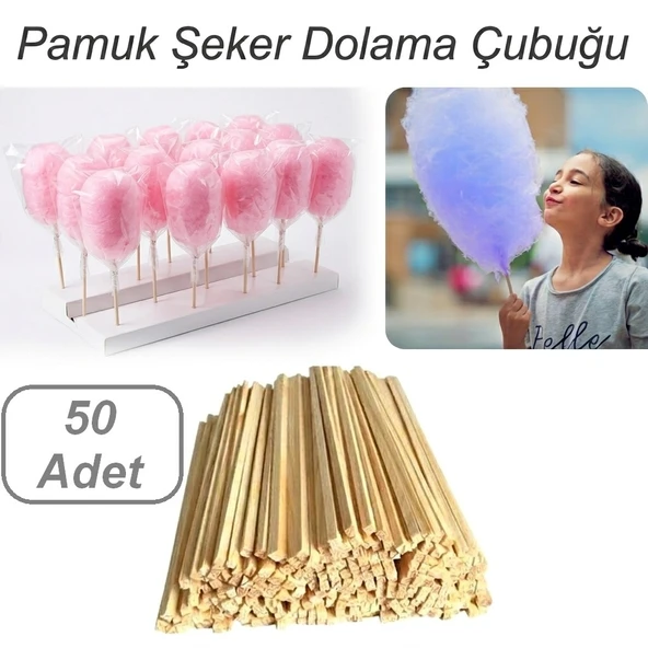 50 Adet Pamuk Şeker Dolama Çubuğu Çıtası Ahşap Pamuk Şeker Çubuğu Pamuklu Helva Dolama Çubuğu ürün görseli 1