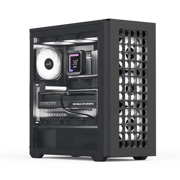 Aerocool D502A 4x12cm A-RGB Fanlı, Şık Mesh Ön Panel, Tempered Cam Yan Panel, USB Type-C, ATX ürün görseli 1