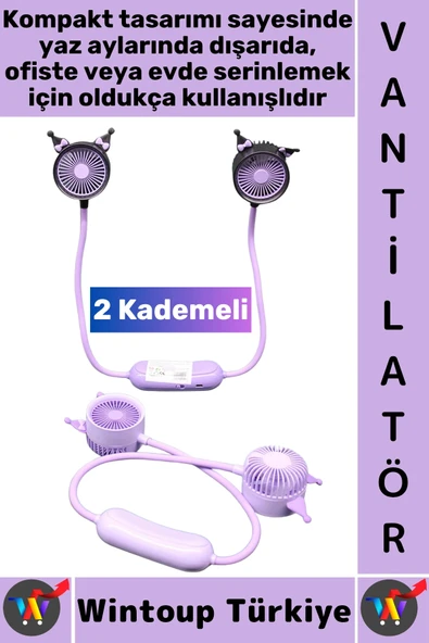 #Vantilatör Sessiz Çalışma Kablosuz Taşınabilir Usb Şarjlı 2 Kademeli Sevimli Boyun Fanı Vantilatör ürün görseli 1