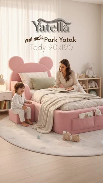 YATELLA Luxury Tedyy Baza ve Başlıklı Montessori Full Sünger Yatak Seti 90 x 190 Pembe ürün görseli 1