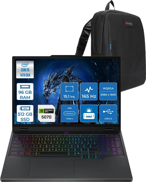 Lenovo Legion 5 Intel Core I9 14900HX 96GB Ddr5 512GB SSD 8GB/RTX5070/115W 15.1" Wqxga (2560X1600) OLED 1000NITS 165Hz IPS Windows 11 Pro Taşınabilir Bilgisayar 83LY009KTRH21 + Zettaçanta ürün görseli 1