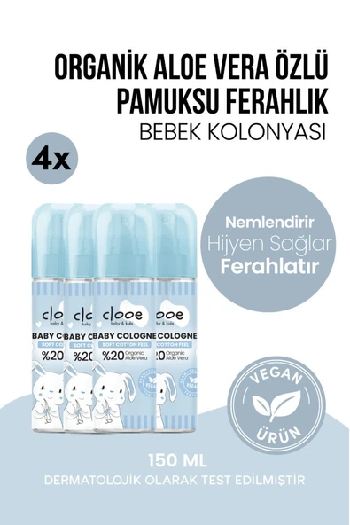 Taze Pamuksu Kokulu Hassas Cilt Uyumlu Organik Aloe Vera İçerikli 4’lü Avantajlı Bebek Kolonyası Seti 4x150 ml ürün görseli 1