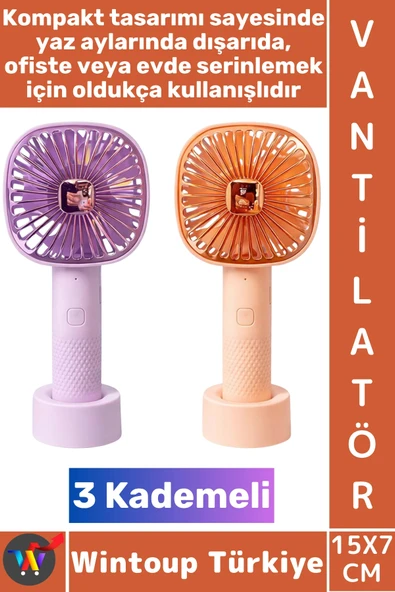 #Vantilatör Kompakt Sessiz Çalışma Kablosuz Taşınabilir Şarjlı 3 Kademeli Masa El Fanı Vantilatör ürün görseli 1