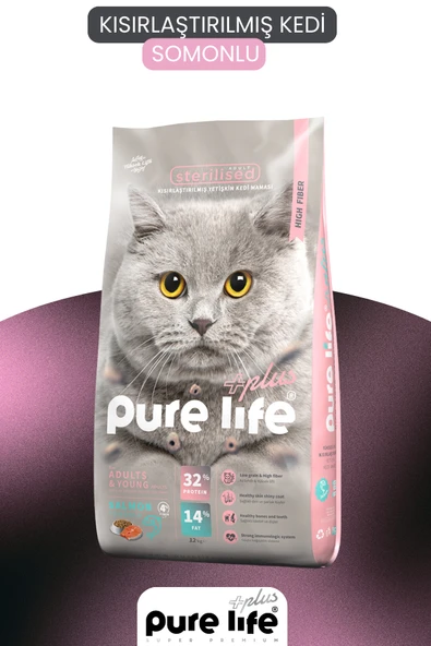 PureLife Plus Somonlu Kısırlaştırılmış Kedi Maması 12 KG ürün görseli 1
