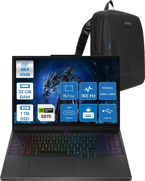 Lenovo Legion 5 Intel Core I9 14900HX 32GB Ddr5 1tb SSD 8GB/RTX5070/115W 15.1" Wqxga (2560X1600) OLED 1000NITS 165Hz IPS Windows 11 Home Taşınabilir Bilgisayar 83LY009KTRH10 + Zettaçanta ürün görseli 1
