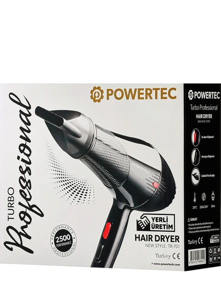 Powertec TR-701 Profesyonel 2500 W Saç Kurutma Makinesi Siyah ürün görseli 1