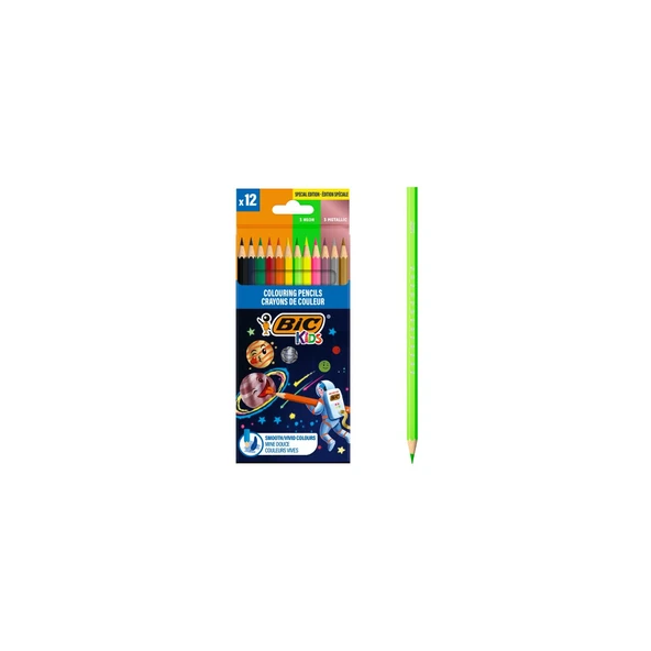 Bic Cosmo Kuru Boya Kalemi 12 Renk (6 Standart + 3 Metalik + 3 Neon) ürün görseli 1