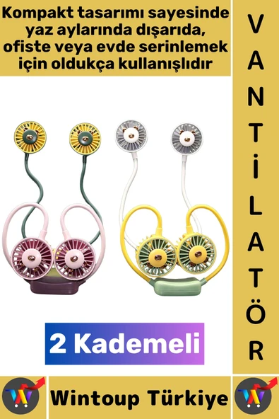 #Vantilatör Sessiz Çalışma Kablosuz Taşınabilir Usb Şarjlı 2 Kademeli Şık El Boyun Fanı Vantilatör ürün görseli 1