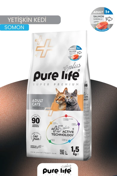 PureLife Plus Somonlu Yetişkin Kedi Maması 1.5 KG ürün görseli 1