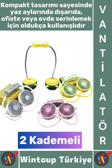 #Vantilatör Kompakt Sessiz Hafif Kablosuz Taşınabilir Usb Şarjlı 2 Kademeli El Boyun Fanı Vantilatör ürün görseli 1