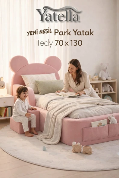 YATELLA Luxury Tedyy Baza ve Başlıklı Montessori Full Sünger Yatak Seti 70 x 130 Pembe ürün görseli 1