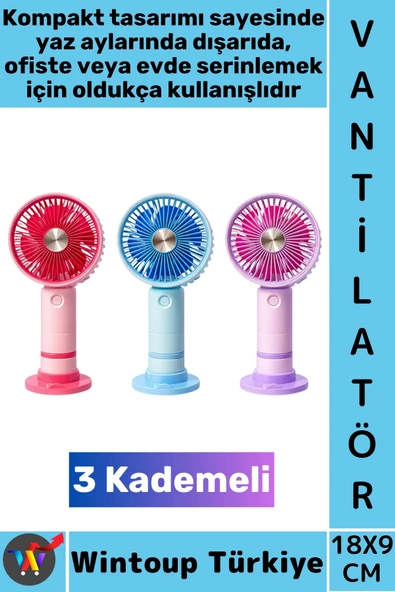 #Vantilatör Kompakt Sessiz Hafif Kablosuz Taşınabilir Usb Şarjlı 3 Kademeli Masa El Fanı Vantilatör ürün görseli 1
