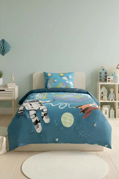 Little Astronot %100 Pamuklu Junior Tek Kişilik Nevresim Takımı ürün görseli 1