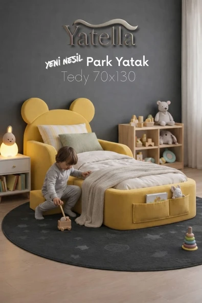 YATELLA Luxury Tedyy Baza ve Başlıklı Montessori Full Sünger Yatak Seti 70 x 130 Sarı ürün görseli 1