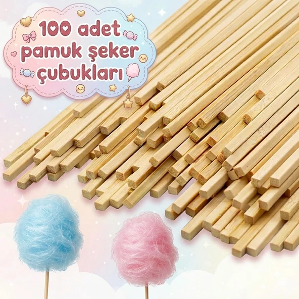 100 Adet Ahşap Pamuk Şeker Çubuğu Pamuk Şeker Servis Çubuğu 30cm Uzunluk Pamuk Şeker Çubuk cotton candy ürün görseli 1