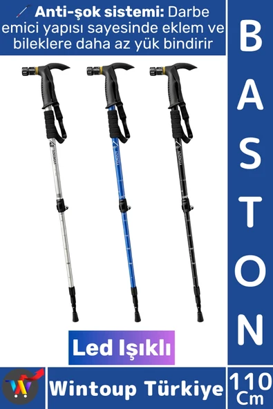 #Baston Ergonomik Outdoor Trekking Baston Ledli Anti-Şok Ayarlanabilir Teleskopik Yürüyüş Batonu ürün görseli 1