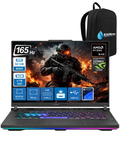 Rog Strix G16 G614PH Amd Ryzen 9 8940HX Aı 32 GB RAM 4 TB SSD 8GB/RTX5050 Gddr7 115W 16" Wuxga 165Hz 300Nits WİN11Pro Gaming Laptop G614PHRNP12 ürün görseli 1