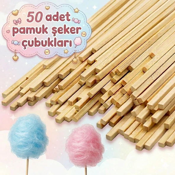 50 Adet Ahşap Pamuk Şeker Çubuğu Pamuk Şeker Servis Çubuğu 30cm Uzunluk Pamuk Şeker Çubuk cotton candy ürün görseli 1
