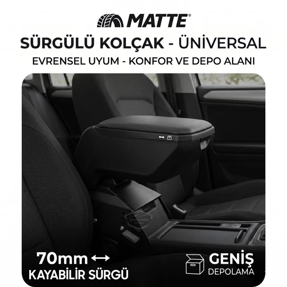 Üniversal Her Araca Uygun Lüx Sürgülü Kol Dayama Kolçağı Kızaklı Yüksek Kalite Oto Araç Kolçak Siyah ürün görseli 1