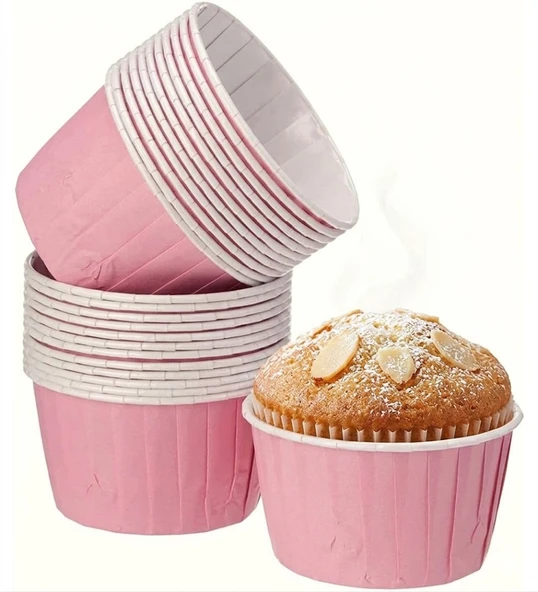 ŞeyliŞeyler - 50'li Muffin Kek Kağıdı Kapsülü - Kraft & Pembe Cupcake Kalıbı ürün görseli 1