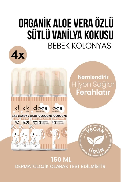 Huzur Veren Sütlü Vanilya Kokulu Hassas Cilt Uyumlu Organik 4’lü Avantajlı Bebek Kolonyası Seti 4x150 ml ürün görseli 1