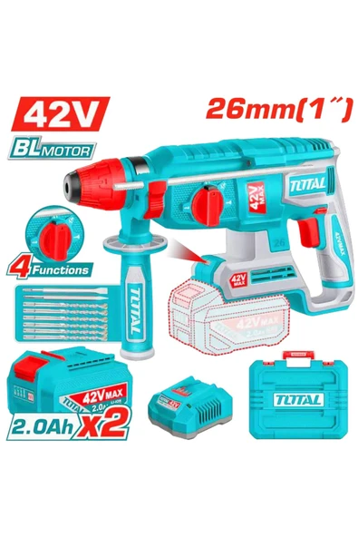 Total 42V Akülü Kırıcı Delici Kömürsüz Motor Li-ion Çift Akülü TRHLI422682E ürün görseli 1