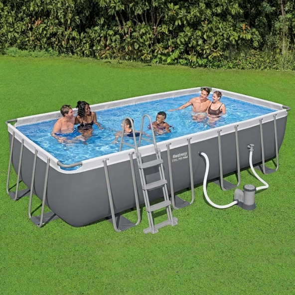 Steel Pro Max Prefabrik Aile Boy Havuzu 5,49 m x 2,74 m x 1,22 m Örtülü Merdivenli Dayanıklı Set ürün görseli 1