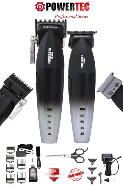 Powertec TR-4100 & Powertec TR-2727 Profesyonel Tıraş Makinesi 2'li Set | Erkek Bakım Seti (Makas Hediyeli) ürün görseli 1