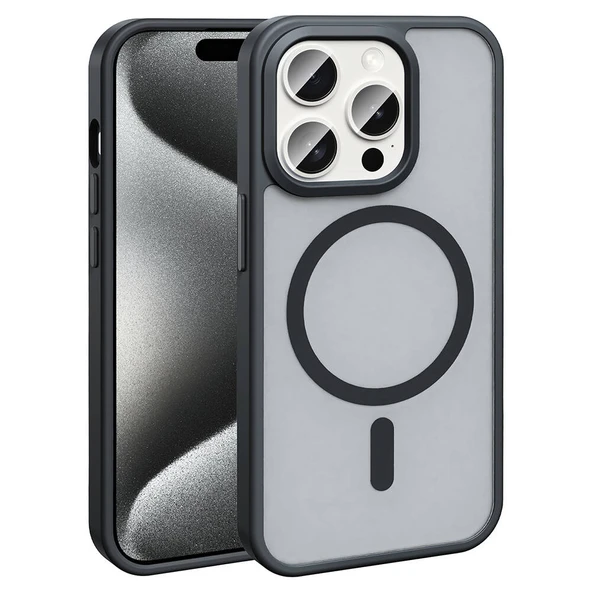 Apple iPhone 15 Pro Max Kılıf M-safe Şarj Özellikli Mat Arka Yüzey Zore Sio Kapak ürün görseli 1