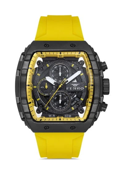 Ferro FM11001D-Y Quartz Sarı Silikon Kordon 43 mm Erkek Kol Saati ürün görseli 1
