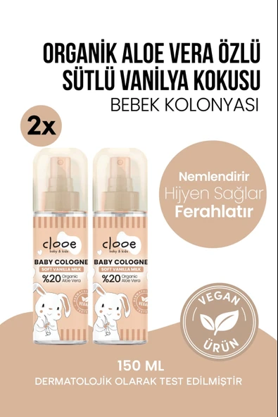 Huzur Veren Sütlü Vanilya Kokulu Hassas Cilt Uyumlu Organik 2’li Avantajlı Bebek Kolonyası Seti 2x150 ml ürün görseli 1