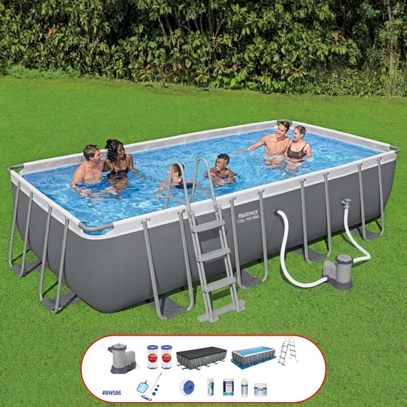 Bestway Steel Pro MAX Yer Üstü Prefabrik Dikdörtgen Havuz Seti 549cm x 274cm x 122cm 56465 BW586 ürün görseli 1