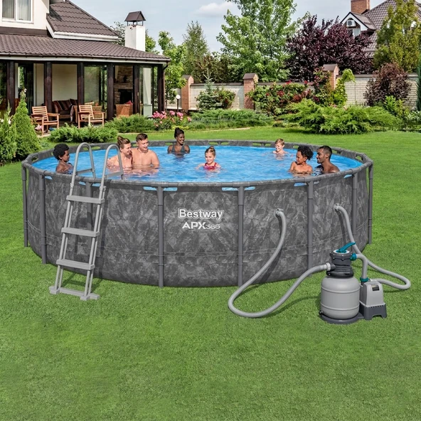 APX 365 Büyük Boy Çember Havuz 4 Mevsim Dayanıklı Çelik Özel Sistem Merdivenli ve Kum Filtreli 549 x 132 cm ürün görseli 1