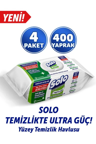 Solo Temizlikte Ultra Güç Sedir Ağacı&Yasemin Esintisi Yüzey Temizlik Havlusu 4'lü 400 Yaprak ürün görseli 1