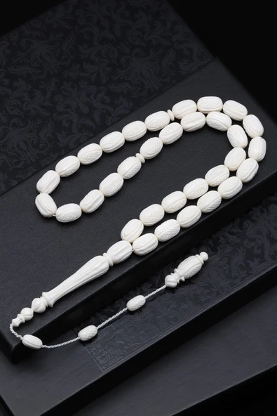 İşlemeli Kemik Tesbih 8 x 13 mm Kapsül Kesim - T-1813 ürün görseli 1