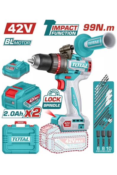 Total 42V Akülü Darbeli Matkap Kömürsüz Motor Li-ion Çift Akü TIDLI429982E ürün görseli 1