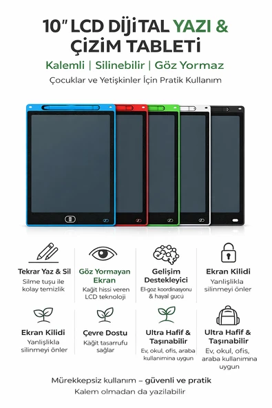 10 inç Kalemli LCD Yazı Tableti Çocuklar İçin Dijital Çizim ve Eğitici Oyuncak Çocuğa Hediye ürün görseli 1