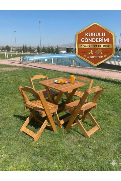 Ahşap Teslim Ahşap Katlanır Bahçe Balkon Mutfak Masa Sandalyesi 4 Kişilik Bistro Set ürün görseli 1