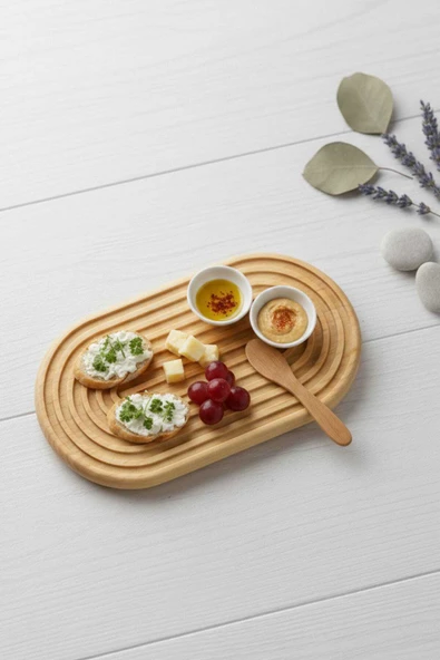 Ahşap Teslim Ahşap Oymalı Gökkuşağı Desenli Oval Dekoratif Sunum Tepsisi Sunumluk Banyo Tepsisi Kahvaltılık ürün görseli 1
