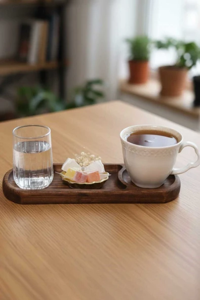 Ahşap Teslim Ahşap Sunum Tepsisi , Çay - Kahve Tepsisi , Dekoratif Sunumluk - Ceviz ürün görseli 1