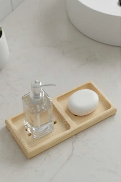 Ahşap Teslim Doğal Çam Masif İkili Sabunluk Altlığı – Banyo ve Mutfak Düzenleyici (20x9cm) ürün görseli 1