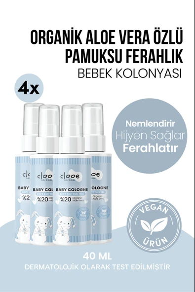 Taze Pamuksu Kokulu Hassas Cilt Uyumlu Organik Aloe Vera İçerikli 4’lü Avantajlı Bebek Kolonyası Seti 4x40 ml ürün görseli 1