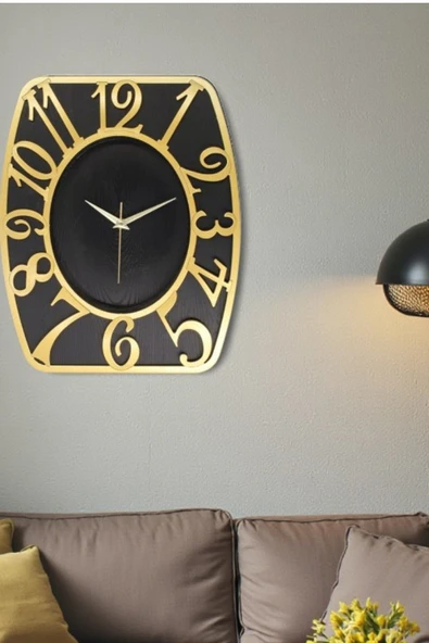 usin Hediyelik Dekoratif Ahşap Görünümlü Siyah Dikdörtgen Salon Büro İş yeri Mutfak Duvar Saati 35*30 CM ürün görseli 1