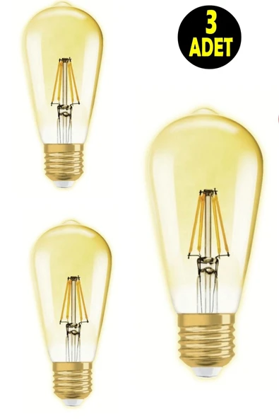 usin 3 ADET 6 W 500 Lümen Dekoratif Rustık Vintage Altın Rengi Led Ampul 2700k Sarı Işık Avize Lambası ürün görseli 1
