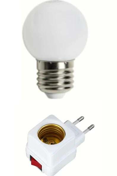 usin Açma Kapama Anahtarlı Duy Fişli + 1w Tasarruflu Renkli E27 Led Gece Lambası Beyaz Işık ürün görseli 1