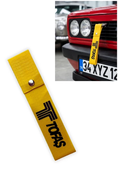 Tofaş Logolu Çıt Çıtlı Sarı Tampon Dili Çeki İpi - Spor Görünümlü Oto Tampon Sticker & Arma Aksesuar ürün görseli 1