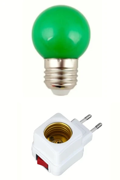 usin Açma Kapama Anahtarlı Duy Fişli + 1w Tasarruflu Renkli E27 Led Gece Lambası Yeşil Işık ürün görseli 1