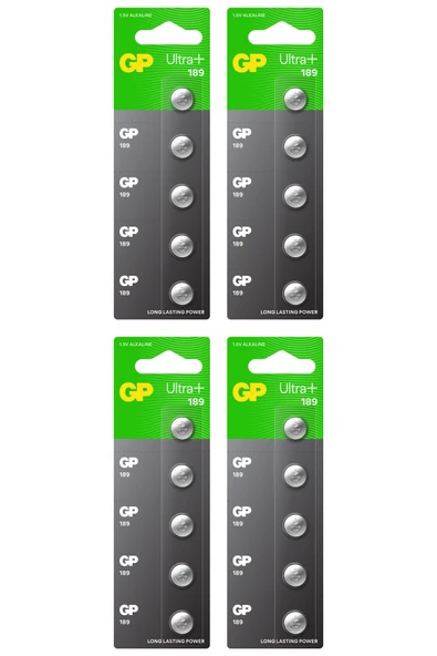 GP Batteries 189 Ultra Plus Lr54/189/V10Ga Boy Alkalin Düğme Pil, 1.5 Volt, 4 Kart, 20 Adet Pil ürün görseli 1